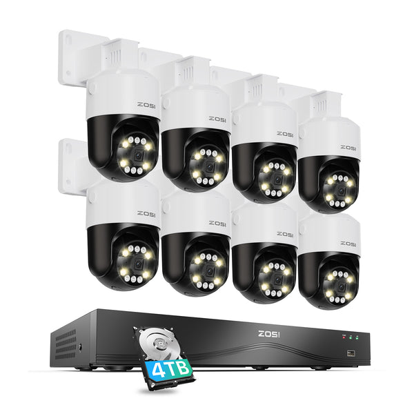 C296B 4K 16CH PTZ Security Camera System +2-Bay NVR(32-Camera Expandable) + 4TB Hard Drive