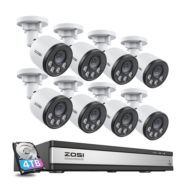 C180 4MP Security Camera System + 4K 16CH PoE NVR + 4TB Hard Drive (No Ethernet cable)