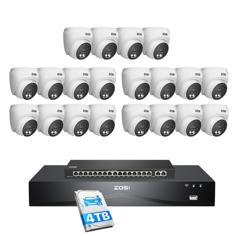 C220 4K 32CH Security System + 2-Bay PoE NVR + 4TB Hard Drive (No Ethernet cable)