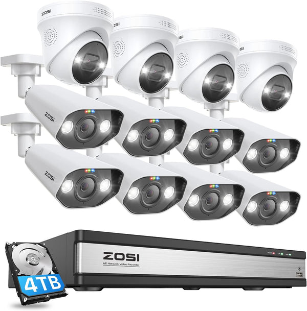 C182/C225 4K 16CH 12-Cam Spotlight PoE Security System + 4TB Hard Drive