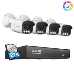 C186A 5MP 8CH PoE Security Camera System + Full-Color Night + 2TB HDD